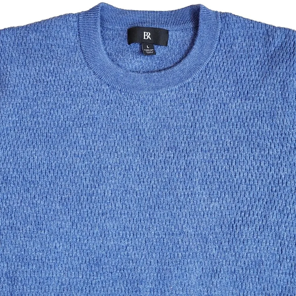 Banana Republic Extra Fine Merino Wool Thermal-Knit Crewneck Sweater Blue Mens L
